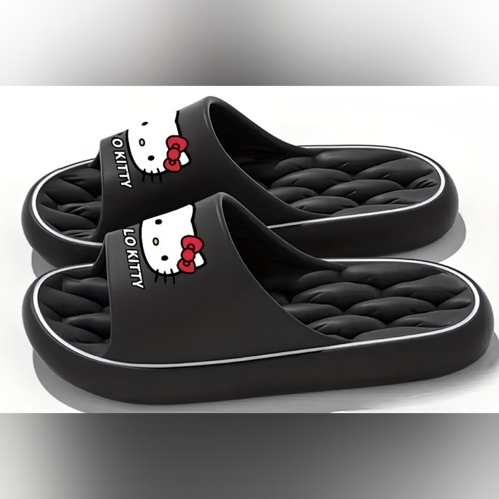 Hello Kitty Black Slippers - 40/41 Fits Like A Size 8